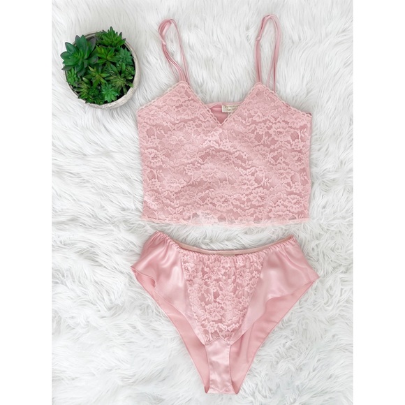 Victoria's Secret Other - Vintage Victoria’s Secret 80’s Gold Label Pink Lace Two Piece Set Size Medium